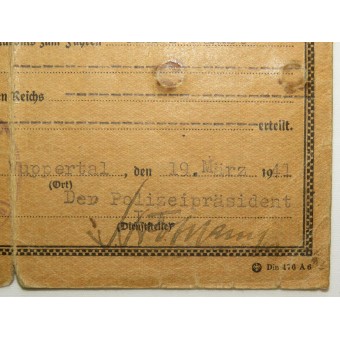 License for handgun issued to female in 3rd Reich. Espenlaub militaria